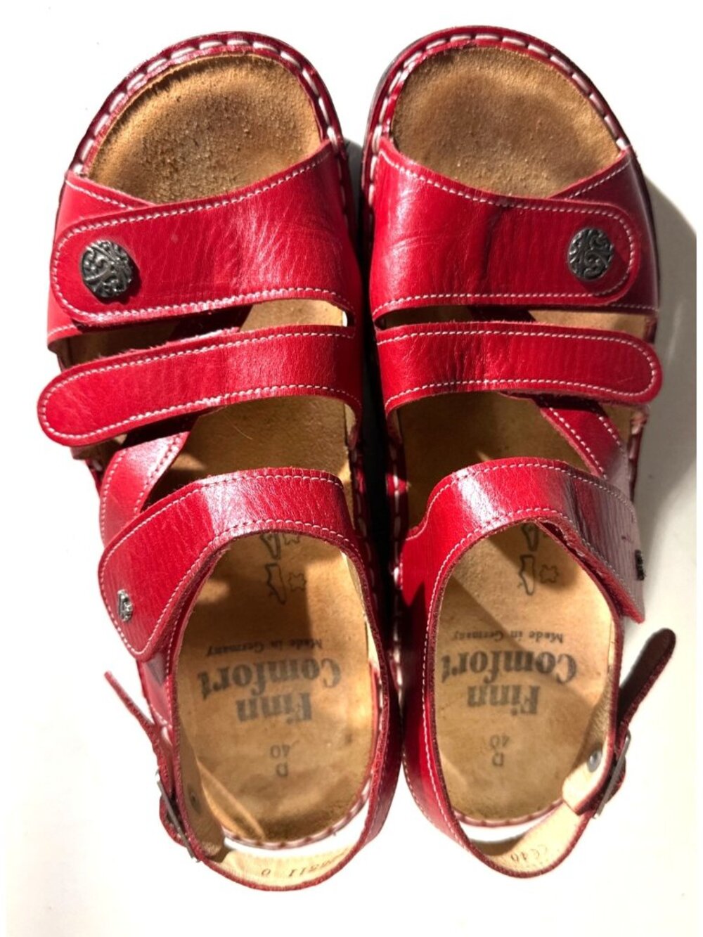 Finn Comfort Red Leather Adjustable Strap Sandals Womens EU 40 D Made In Germany
